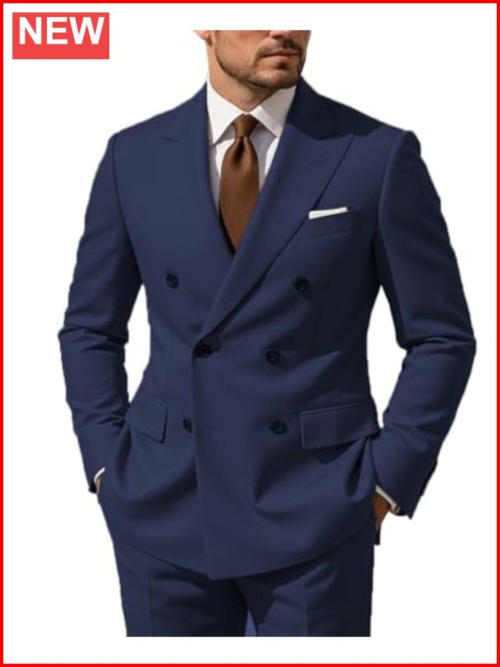 Men's Slim Fit 2 Piece Double Breasted Suit Blazer Pants Wedding Groom
